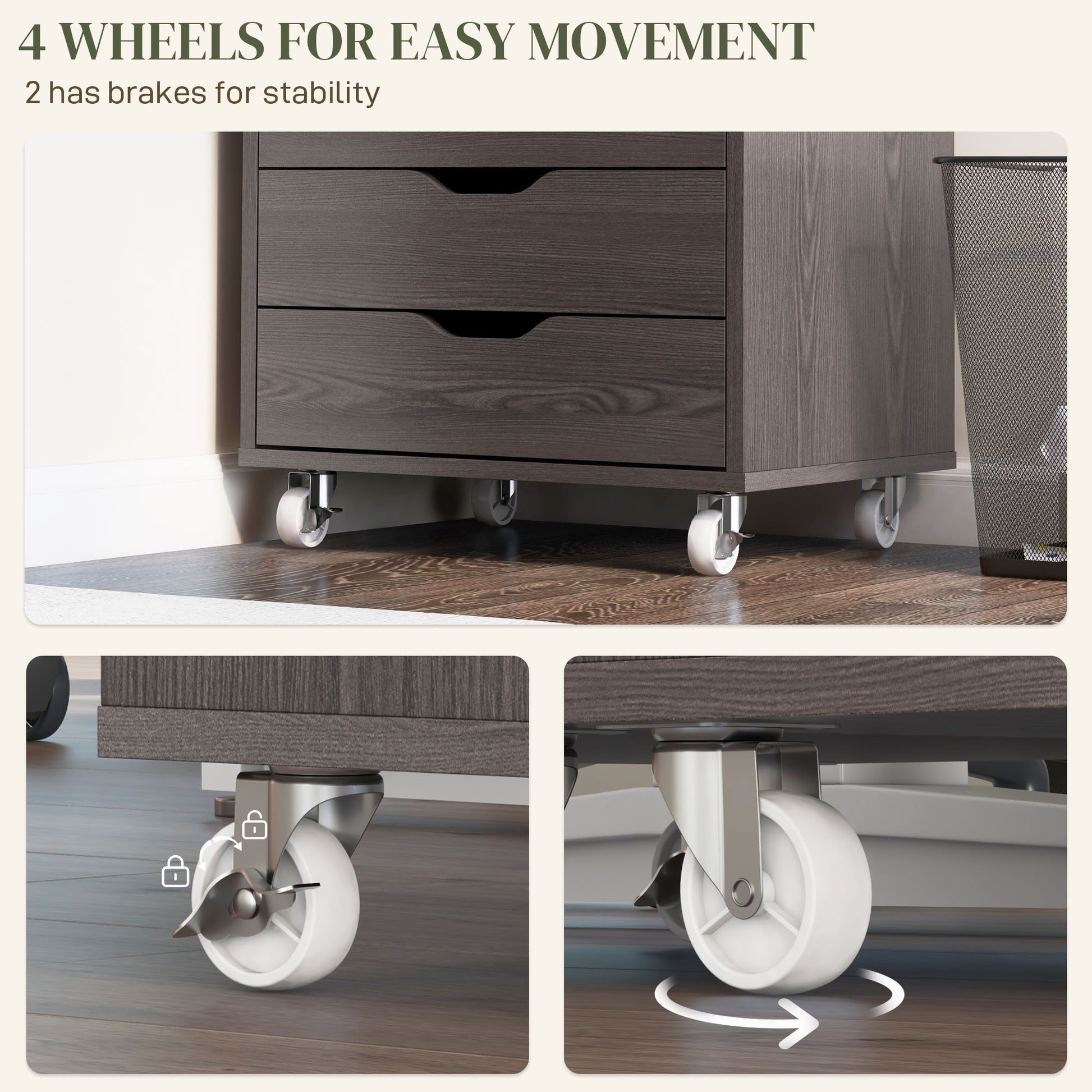 7-drawer Vertical File Cabinet for Home Office, Storage Cabinet with Wheels, 18.7"x15.6"x35.4", Grey Wood Grain
