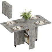 Extendable Dining Table, Collapsible Folding Table w/ 2-tier Shelves and Rolling Casters, Grey