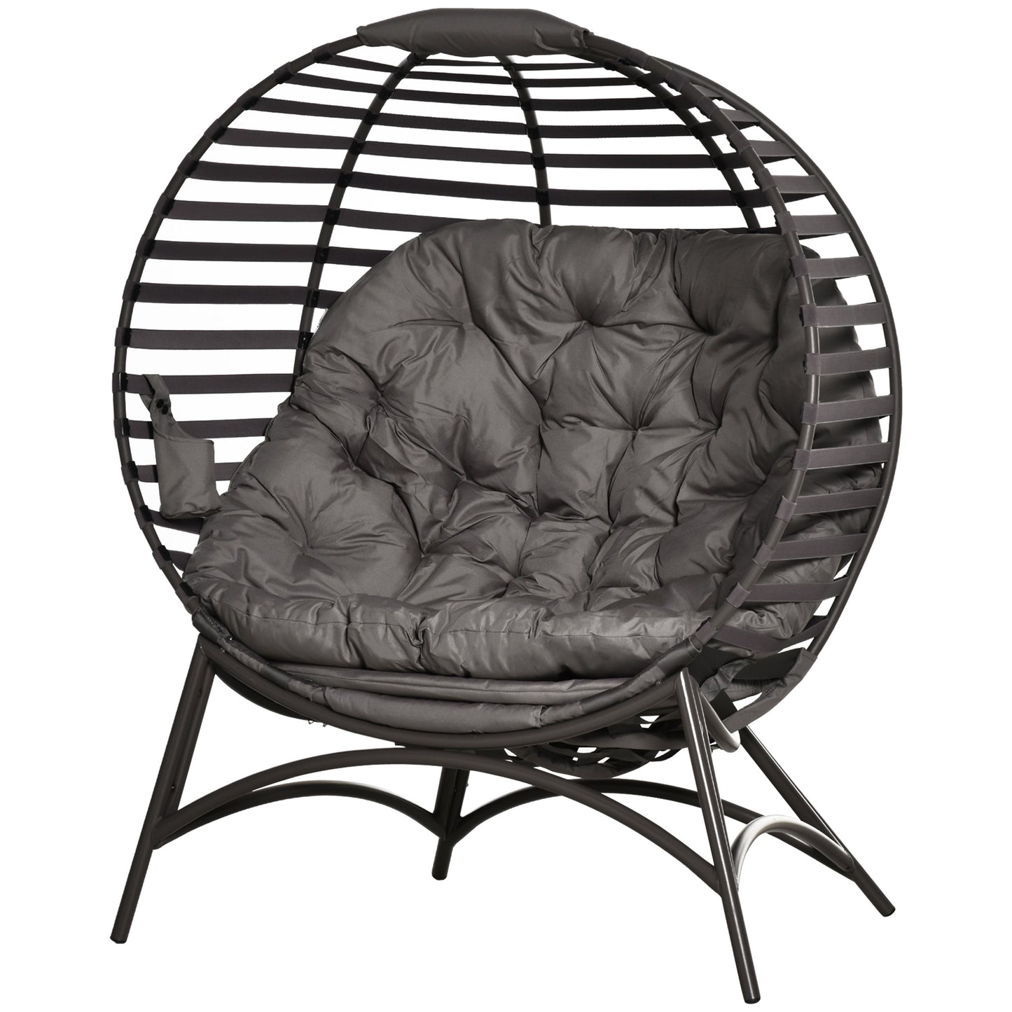 Egg Chair, Patio Lounge Chair, Foldable Basket Chair with Large Seat Cushion, Side Pocket, Sand