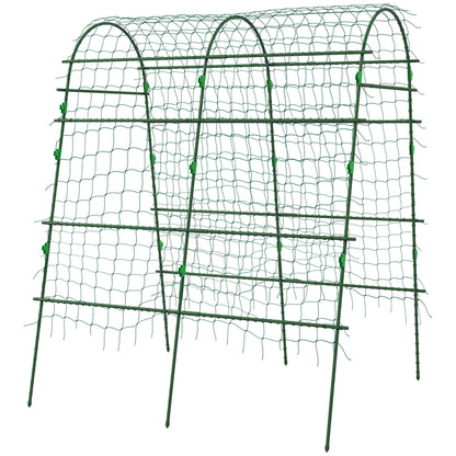 Arched Garden Trellis w/ Climbing Net Metal Cucumber Plant Trellis A-Frame for Climbing Plants 57" x 66" x 81"