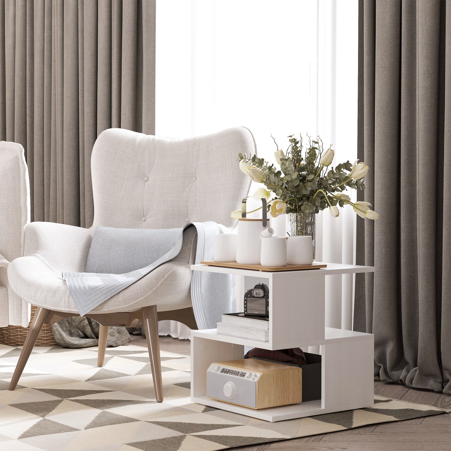 Light Nightstand - Slim Bedside Stand for Small Spaces