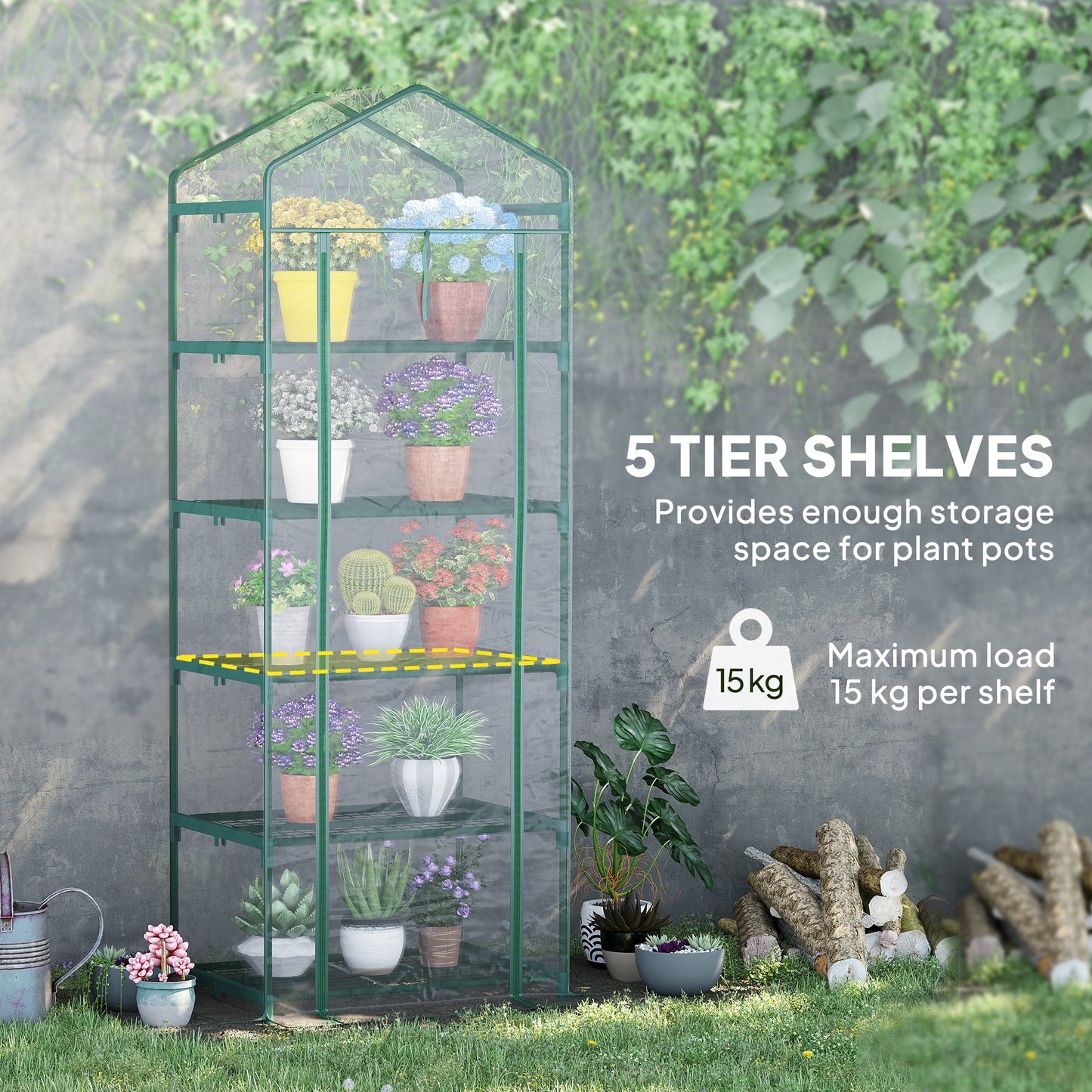 5 Tier Mini Greenhouse, Portable Outdoor Flower Stand with Shelf Clips, Indoor Greenhouse with Steel Frame, Transparent, 27.25" x 19.25" x 76", Clear