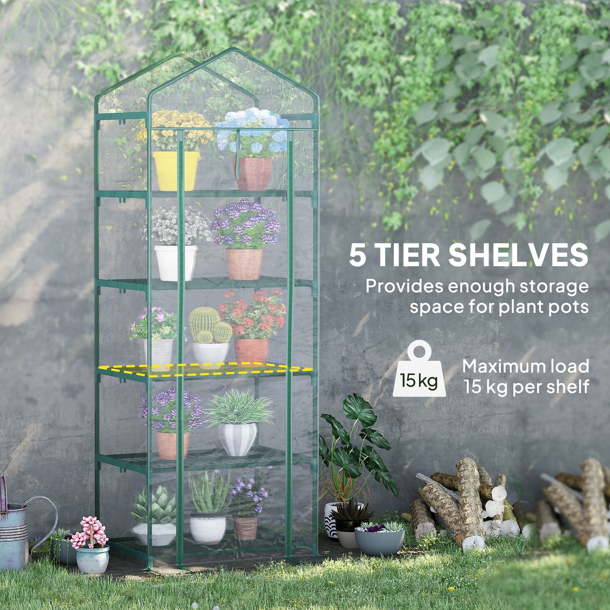 5 Tier Mini Greenhouse, Portable Outdoor Flower Stand with Shelf Clips, Indoor Greenhouse with Steel Frame, Transparent, 27.25" x 19.25" x 76", Clear