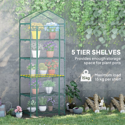 5 Tier Mini Greenhouse, Portable Outdoor Flower Stand with Shelf Clips, Indoor Greenhouse with Steel Frame, Transparent, 27.25" x 19.25" x 76", Clear