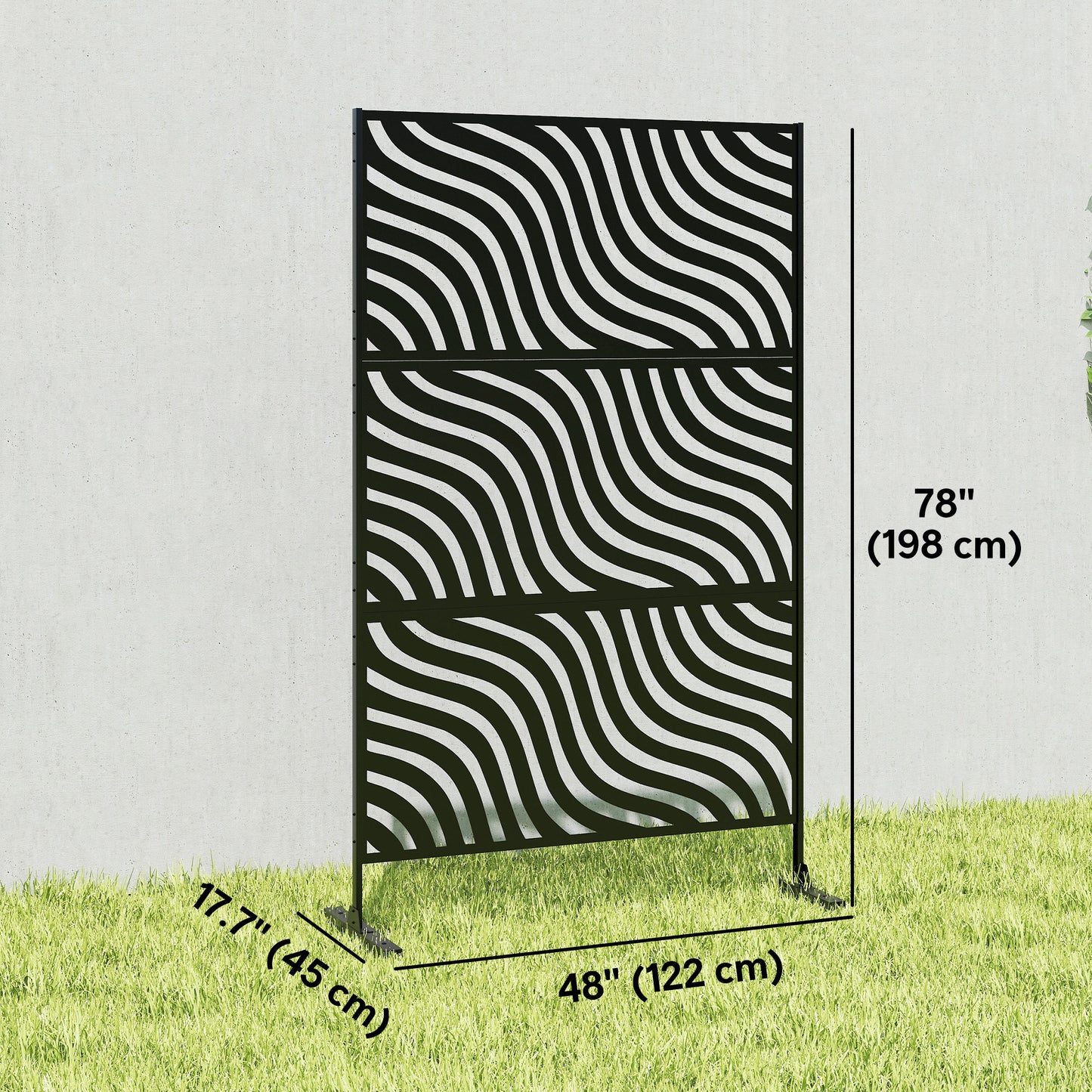 Metal Outdoor Privacy Screen, Freestanding Outdoor Divider with Stand, 78" x 48", Black