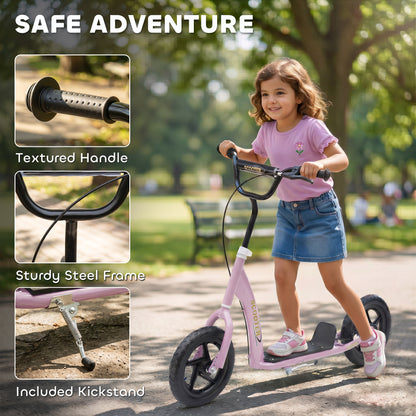 Kids Scooter with 12" EVA Big Tires, Street Bike Bicycle for Teens with Adjustable Height Handle for 5-12 Year Old, Pink