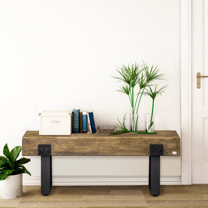 Outdoor Bench, Garden Bench with Metal Legs, Rustic Wood Effect Concrete, Indoor or Outdoor Use for Patio, Park, Porch and Lawn, Natural and Black
