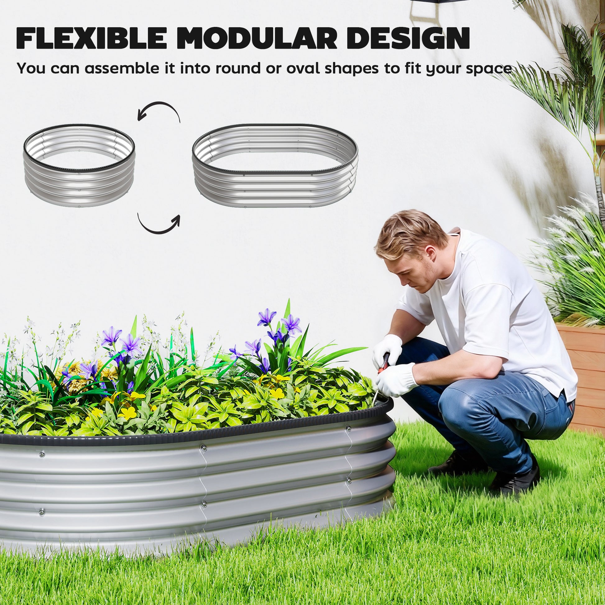 2Pcs Galvanized Raised Garden Bed, 5 x 3 x 1 ft Modular Metal Garden Beds with Rubber Strip Edging, Silver