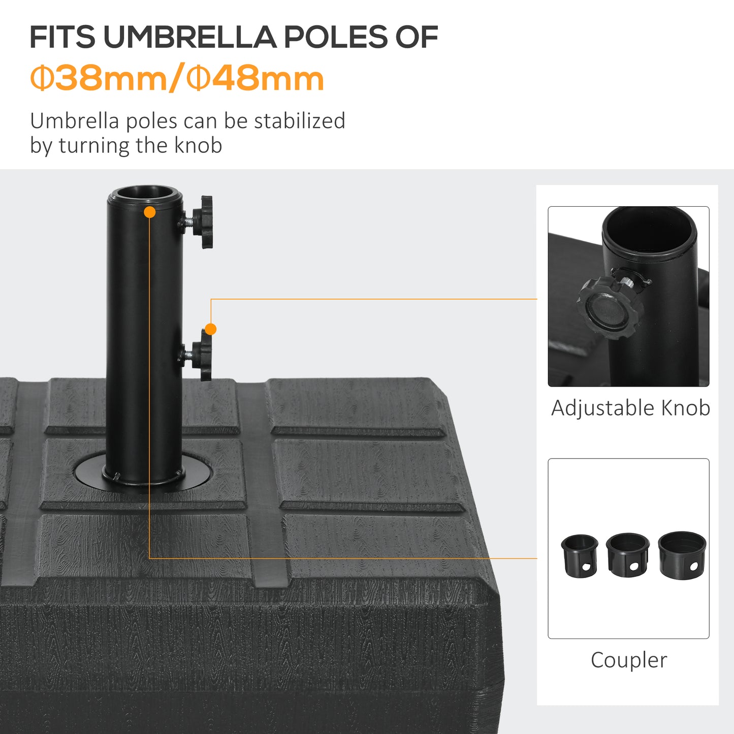 Umbrella Stand for 1.5" or 1.9" Umbrella Poles, Fillable Umbrella Base, Black