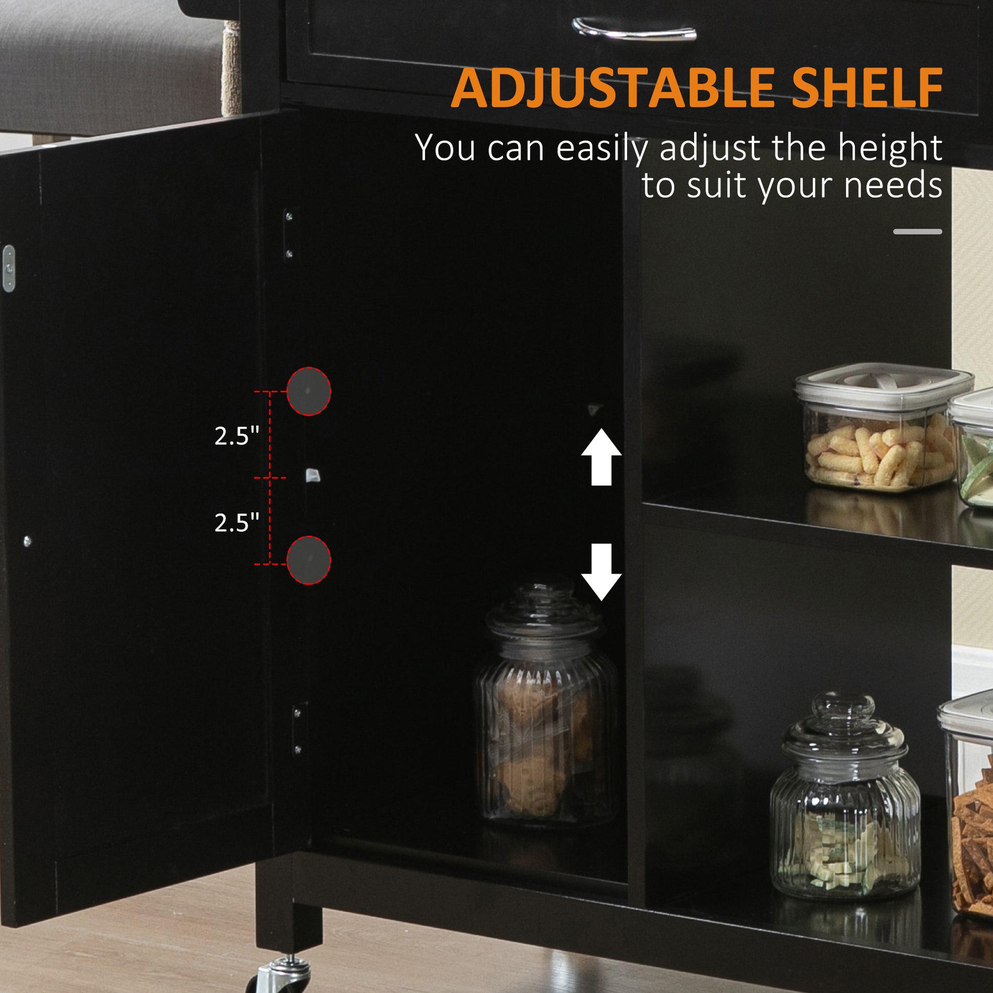 Rolling Kitchen Cart with Wood Top and Drawer, Kitchen Island on Wheels for Dining Room, Black | Aosom Canada
