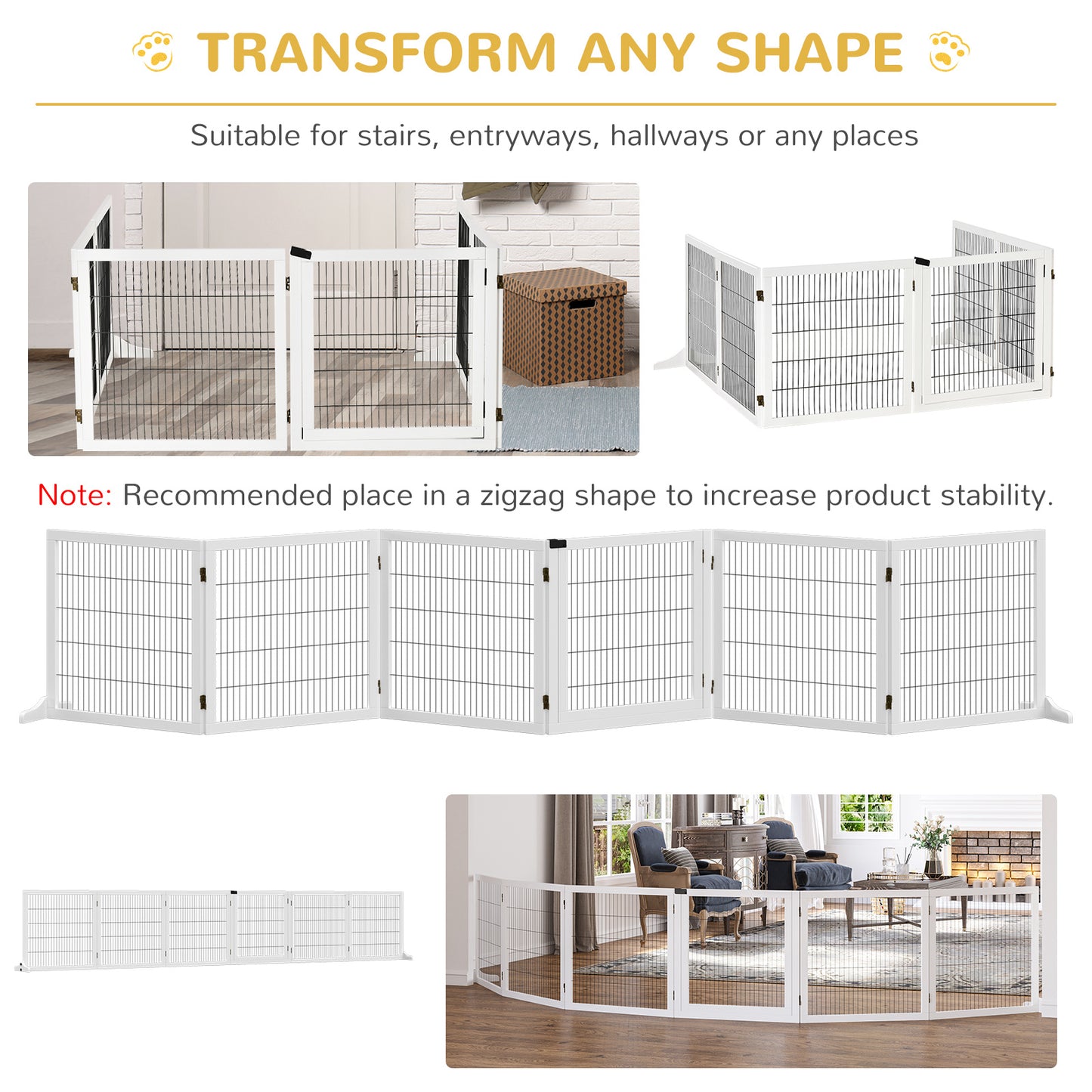 Wooden Freestanding Pet Gate w/ 2 Support Feet, White