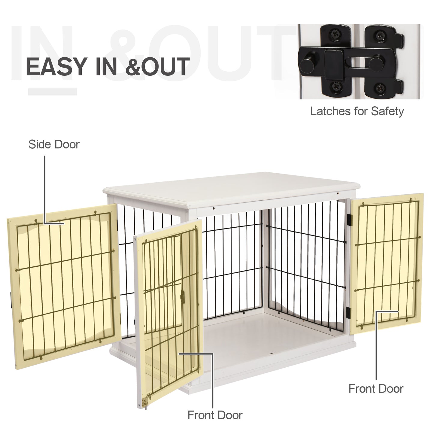 26" Wooden Dog Cage with Double Door Entrance & Simple Modern Design, White