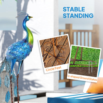 Peacock Garden Statue, 32.7" Standing Lawn Ornament Bird Statue with Stakes for Lawn Navy Blue