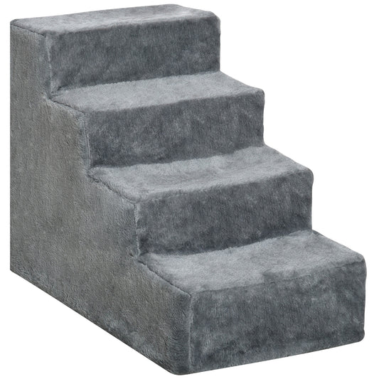 4-Step Dog Ramp for Sofa, Bed, and Couch, with Removable Cover, Light Grey