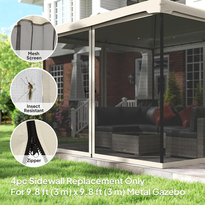 Replacement Mosquito Netting for Gazebo 10' x 10' Black Screen Walls for Canopy with Zippers for Parties and Outdoor Activities, Cream White