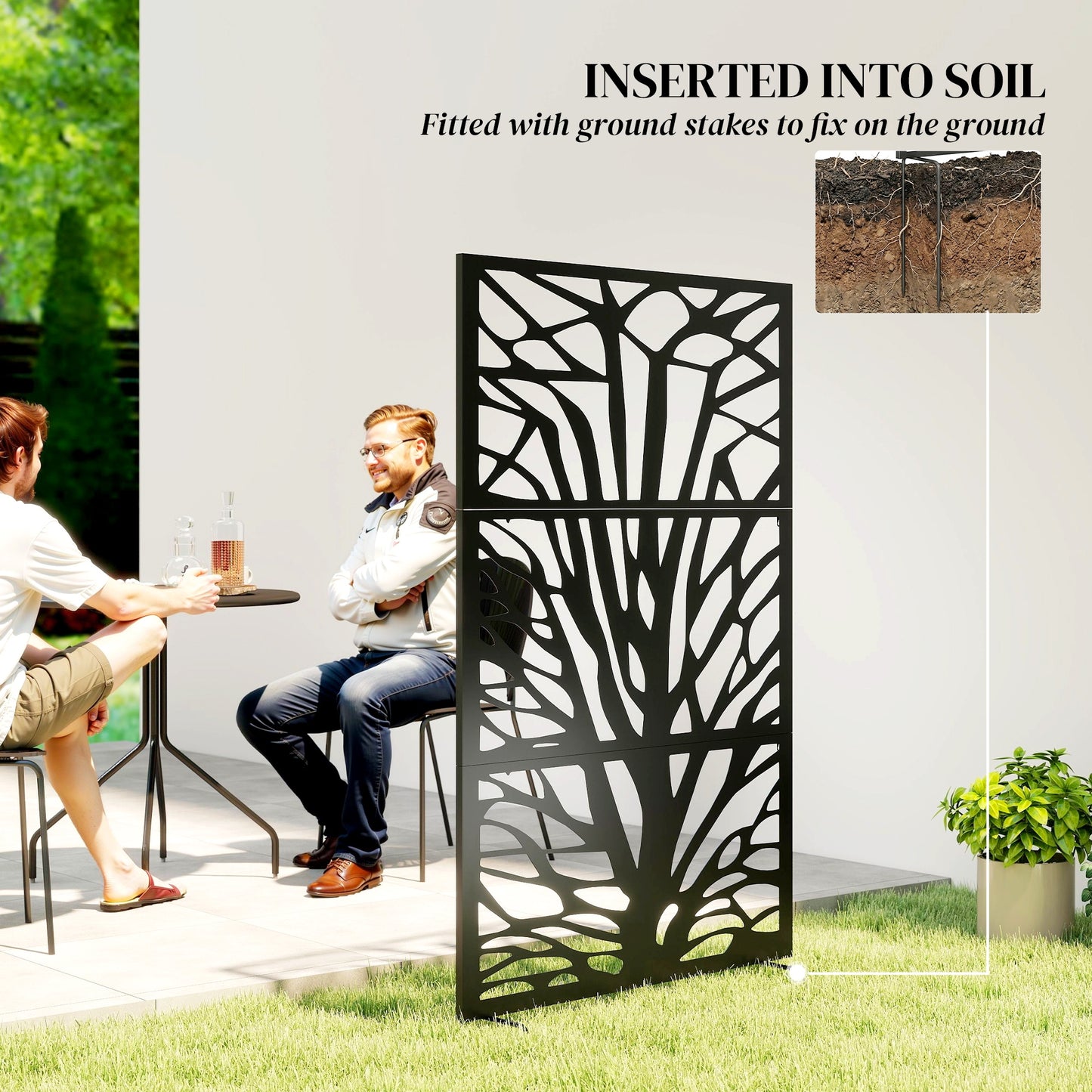 Metal Outdoor Privacy Screen, 72" x 38" Freestanding Outdoor Divider, Black