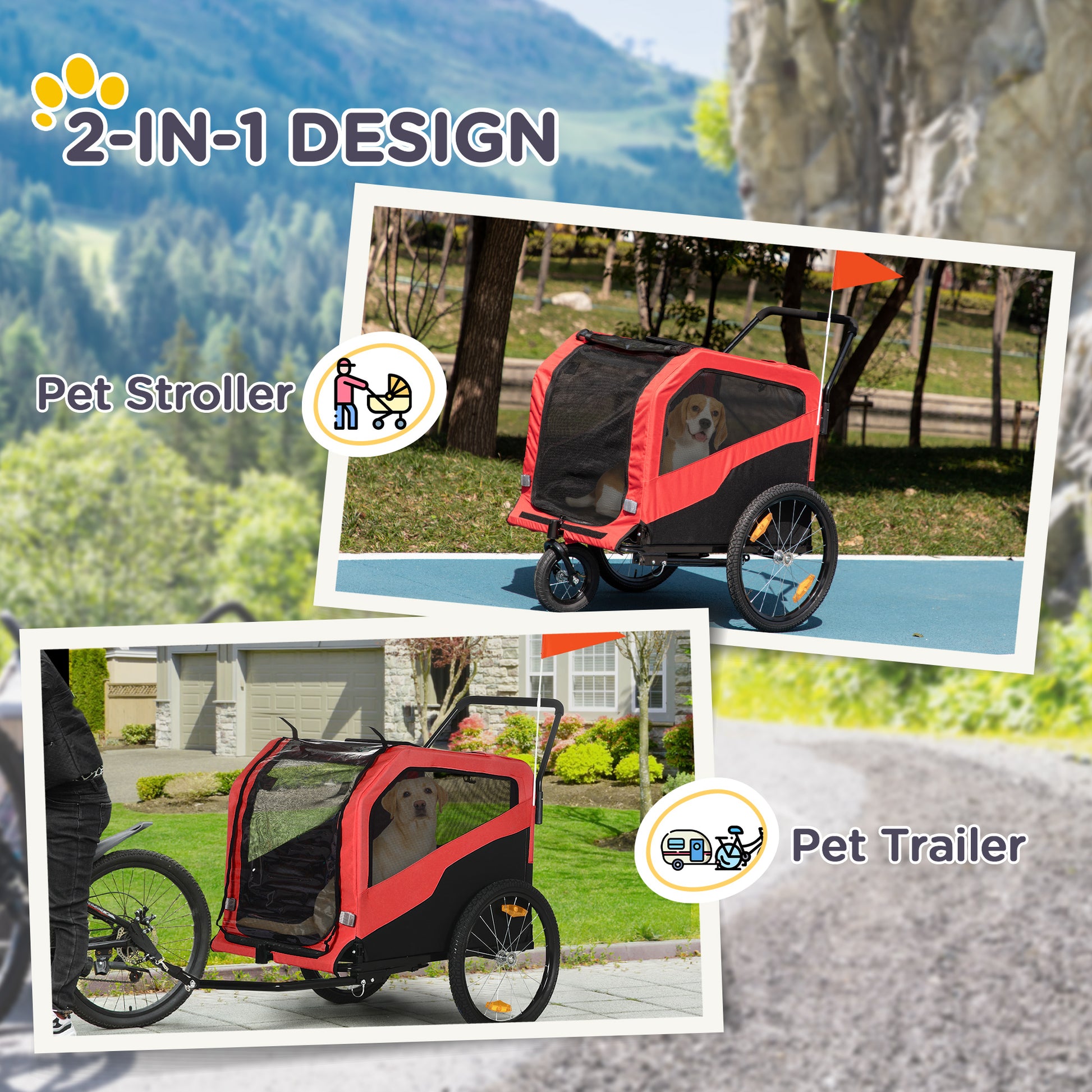 Aosom 2-in-1 Dog Bike Trailer for Large Dogs, Red