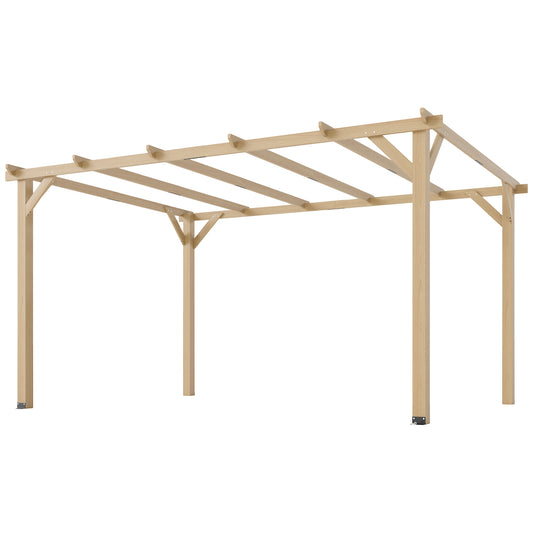 10' x 13' Wooden Pergola, Outdoor Pergola Gazebo Grape Trellis with Triangle Supports, Concrete Anchors, Nature Wood