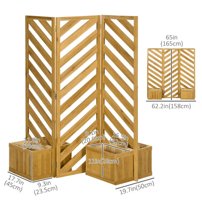 Backyard Privacy Screen - Folding 65" with Planters for Patio, Deck, and Backyard, Brown