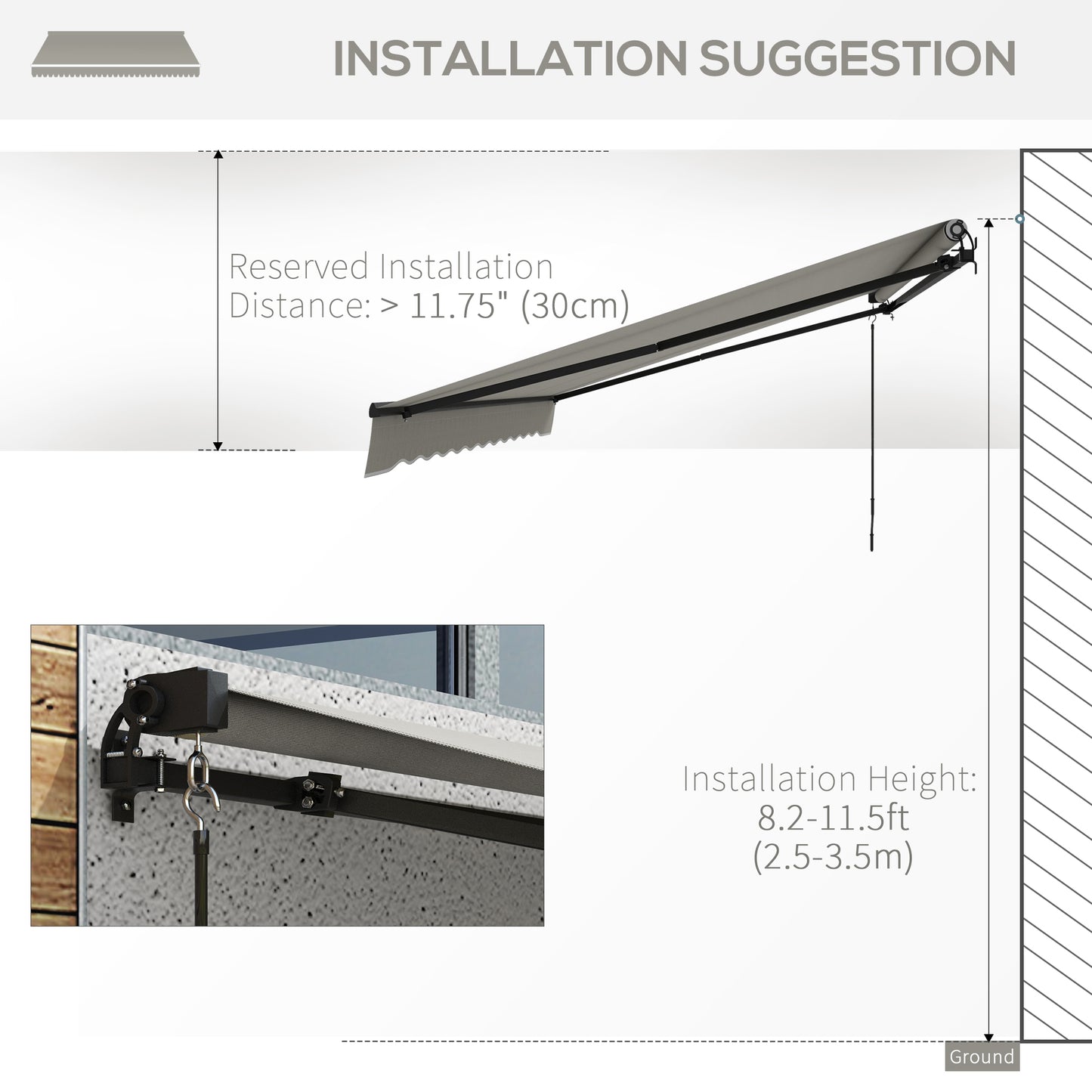 15' x 10' Retractable Awning, 280gsm UV Resistant Sunshade Shelter, for Deck, Balcony, Yard, Light Grey