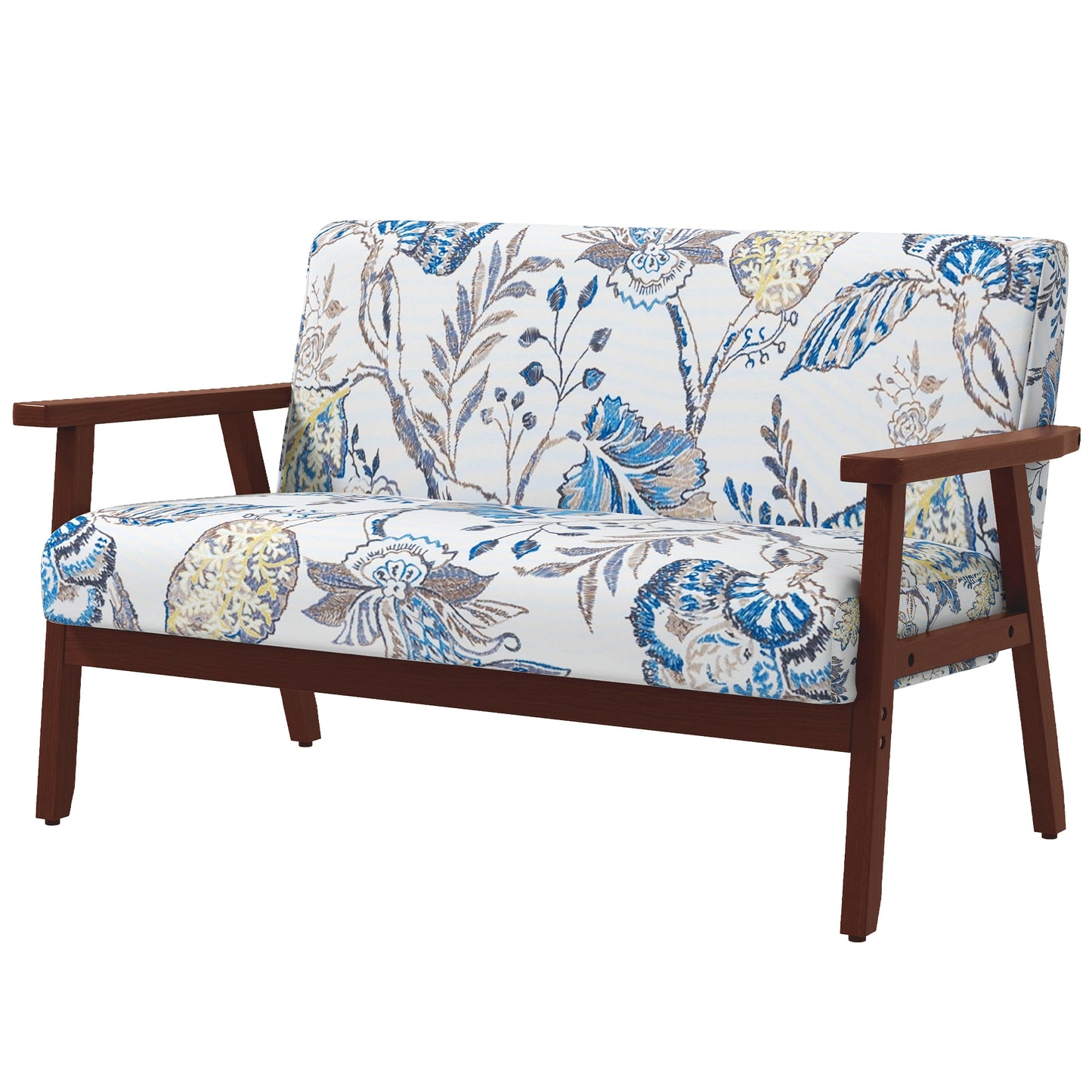 Compact Loveseat Sofa Couch Linen Fabric Double Seat Sofa with Rubber Wood Legs Multicolour