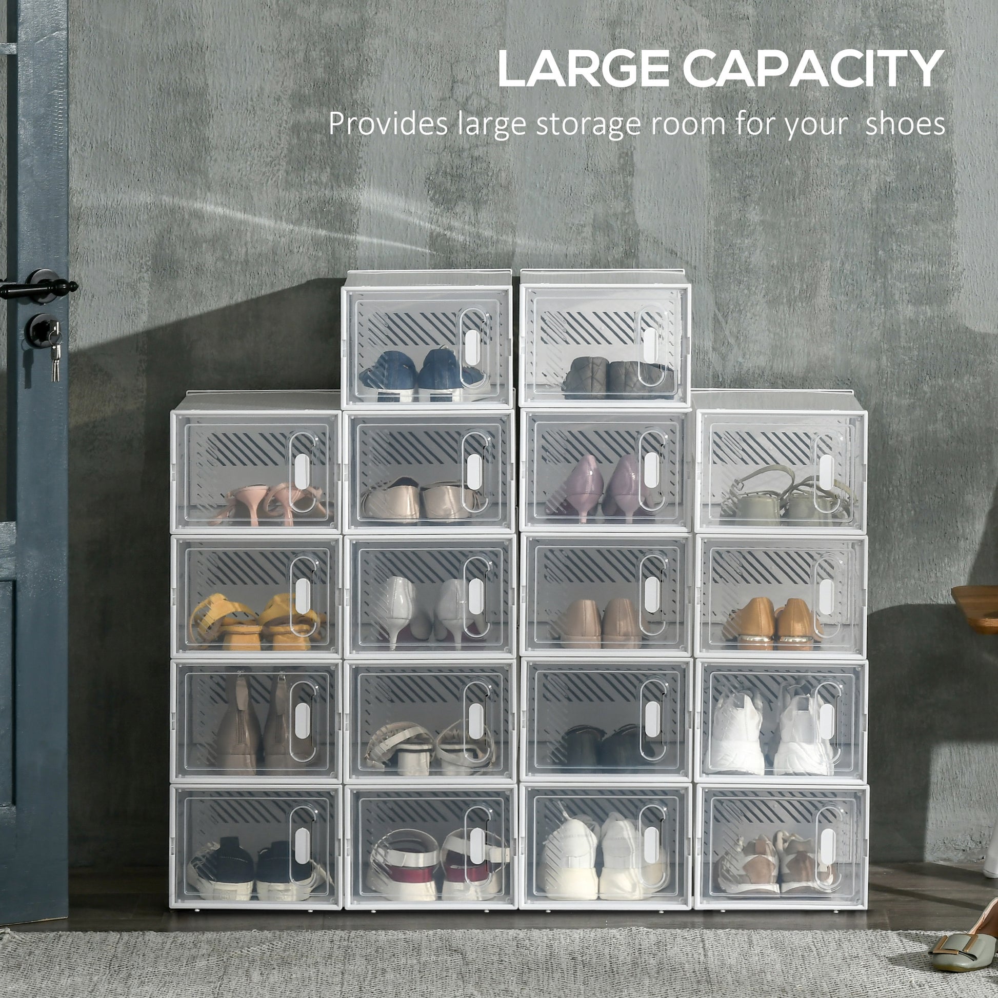 18 Pack Shoe Storage Boxes, Space-saving Shoe Organizers, Clear Plastic Stackable Holders Containers with Front Opening