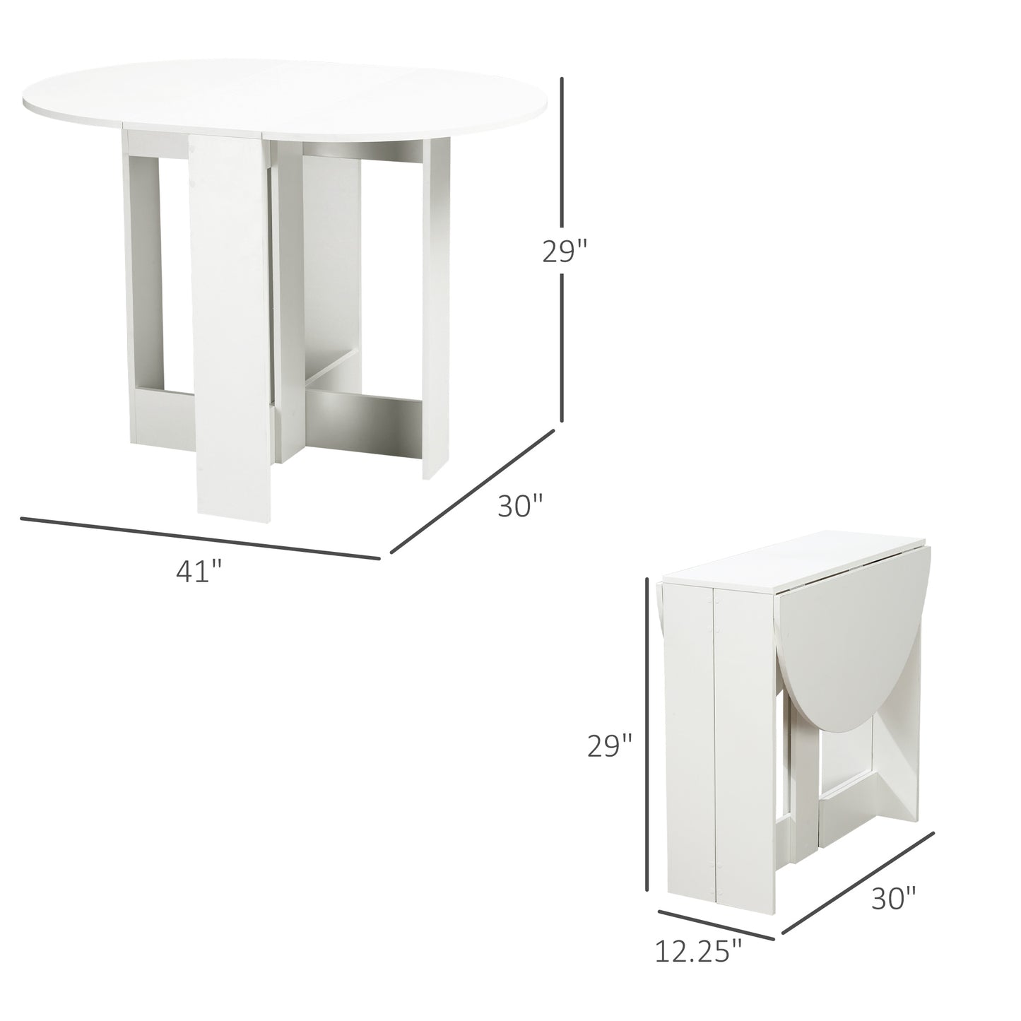 Folding Dining Table, 41" Drop Leaf Table for Small Spaces, Oval Foldable Table for Kitchen, Dining Room, White