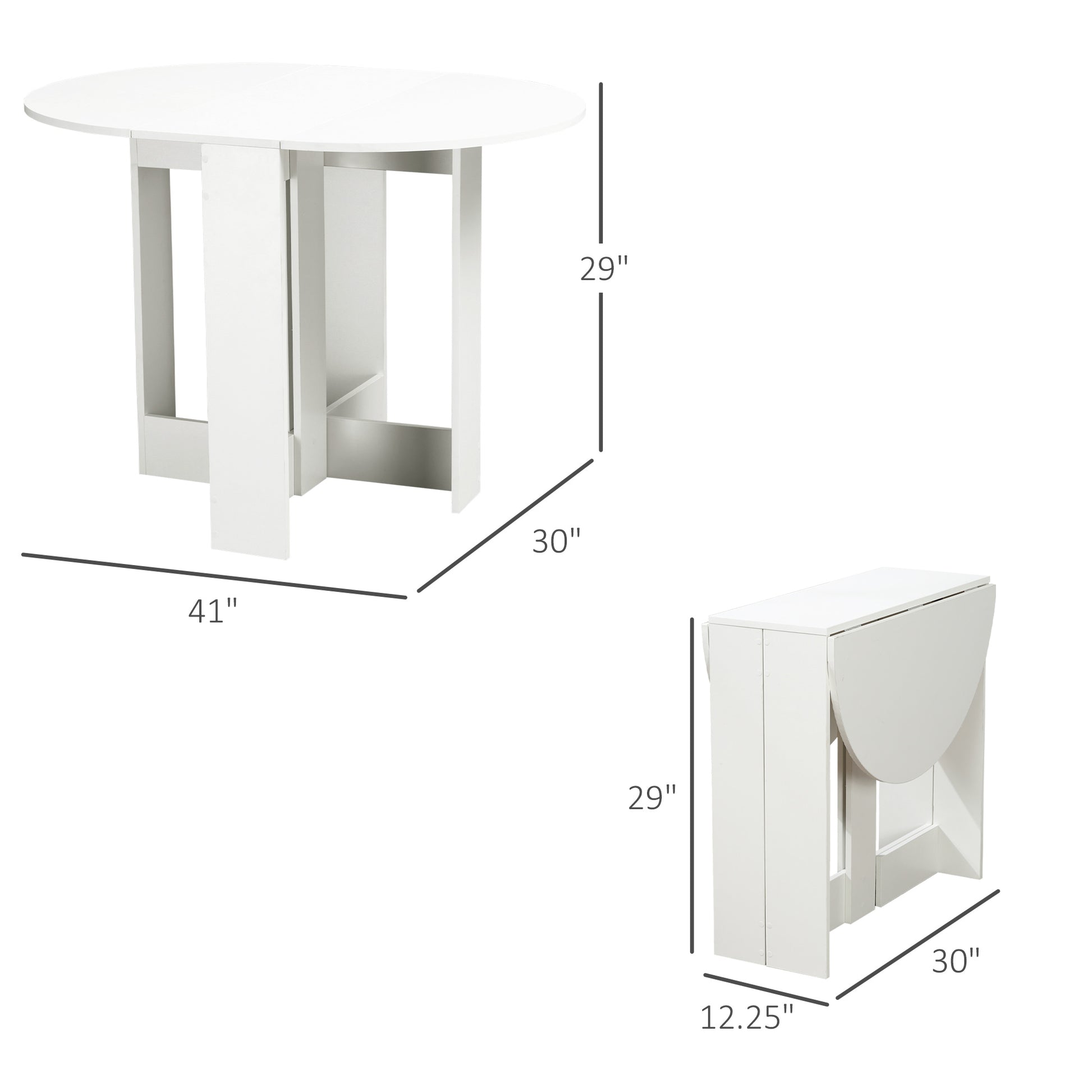 Folding Dining Table, 41" Drop Leaf Table for Small Spaces, Oval Foldable Table for Kitchen, Dining Room, White