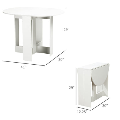 Folding Dining Table, 41" Drop Leaf Table for Small Spaces, Oval Foldable Table for Kitchen, Dining Room, White