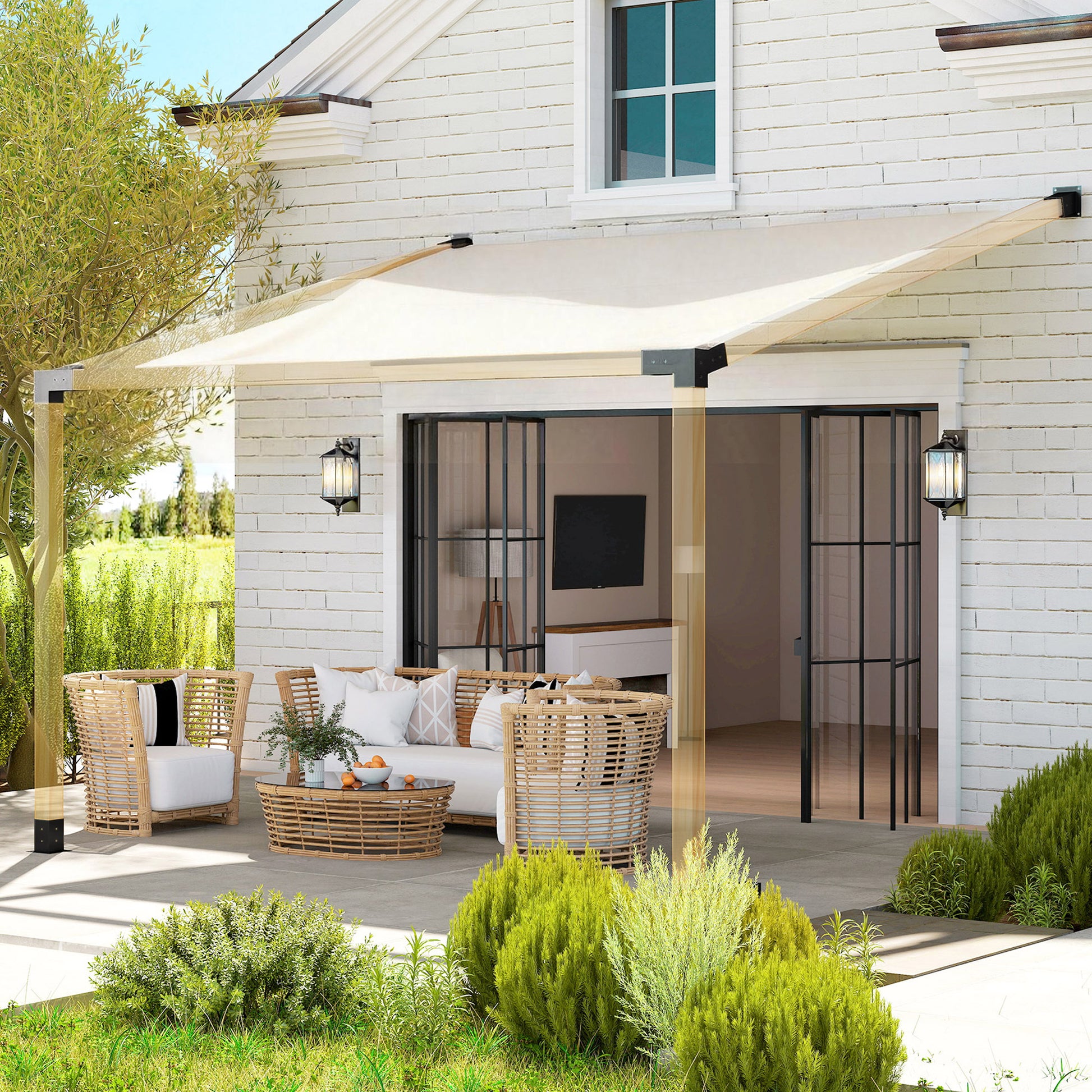 Pergola Kit, 15° Slanted Pergola Bracket Kit with 3-Way Brackets, Post Bases, Wall Mounts for 3.6" X 3.6" Lumber, Black