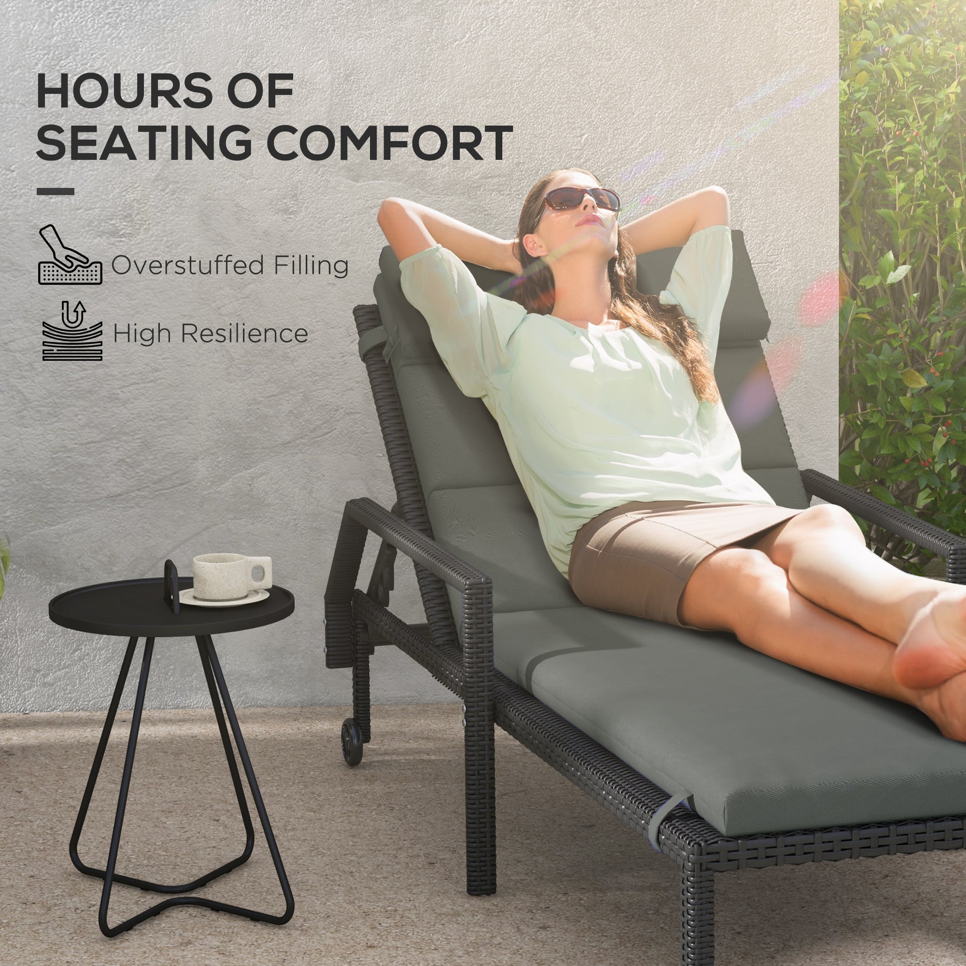Patio Chaise Lounge Chair Cushions Replacement Sun Lounger Pads with Headrest and Ties, Set of 2, Grey