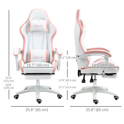 Computer Gaming Chair, PU Leather Office Desk Chair with Footrest, Swivel Wheels, 135° Reclining Back, White