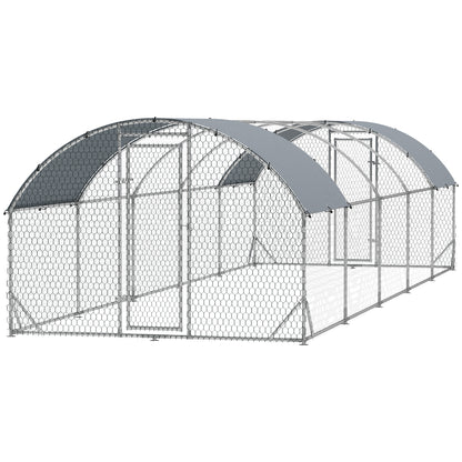 Galvanized Large Metal Chicken Coop Cage Walk-in Enclosure Poultry Hen Run House Playpen Rabbit Hutch with Cover for Outdoor Backyard
