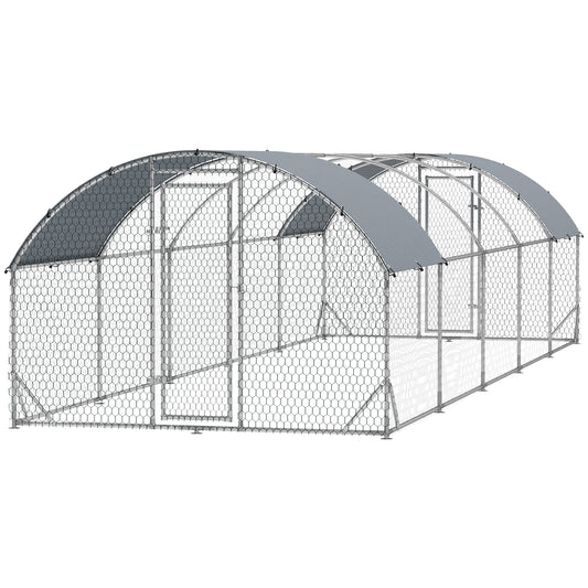 Galvanized Large Metal Chicken Coop Cage Walk-in Enclosure Poultry Hen Run House Playpen Rabbit Hutch with Cover for Outdoor Backyard