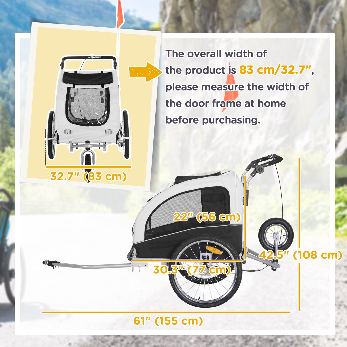 Aosom Elite II Dog Bike Trailer 2-In-1 Pet Stroller Cart Bicycle Wagon Cargo Carrier Attachment for Travel with Suspension and Storage Pockets, White