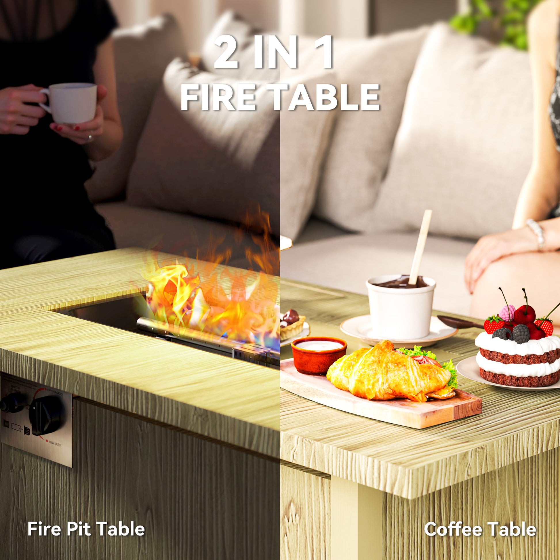 43" Propane Fire Pit Table 50,000 BTU Outdoor Gas Fire Table with Waterproof Cover