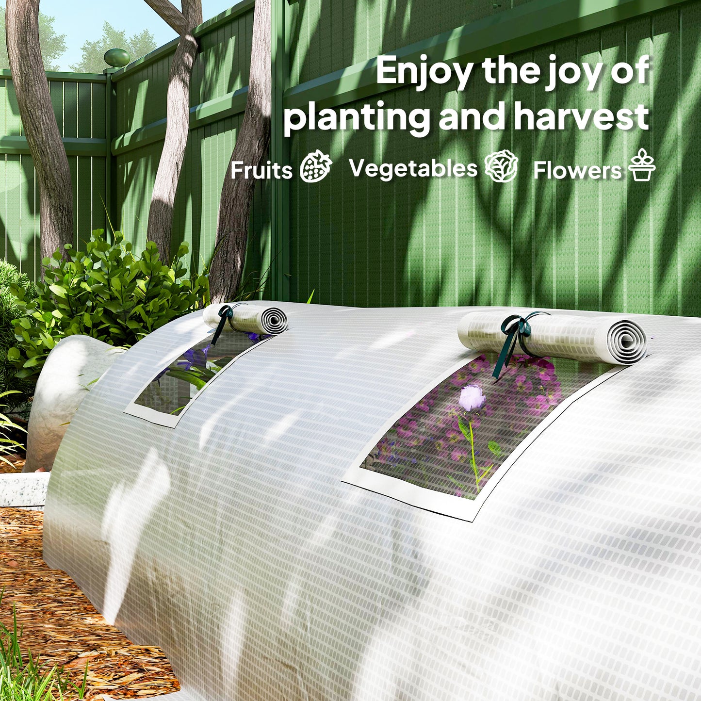 Portable Mini Greenhouse, Tunnel Growing Tent with 5 Mesh Windows and Steel Frame,10' x 3' x 2', White