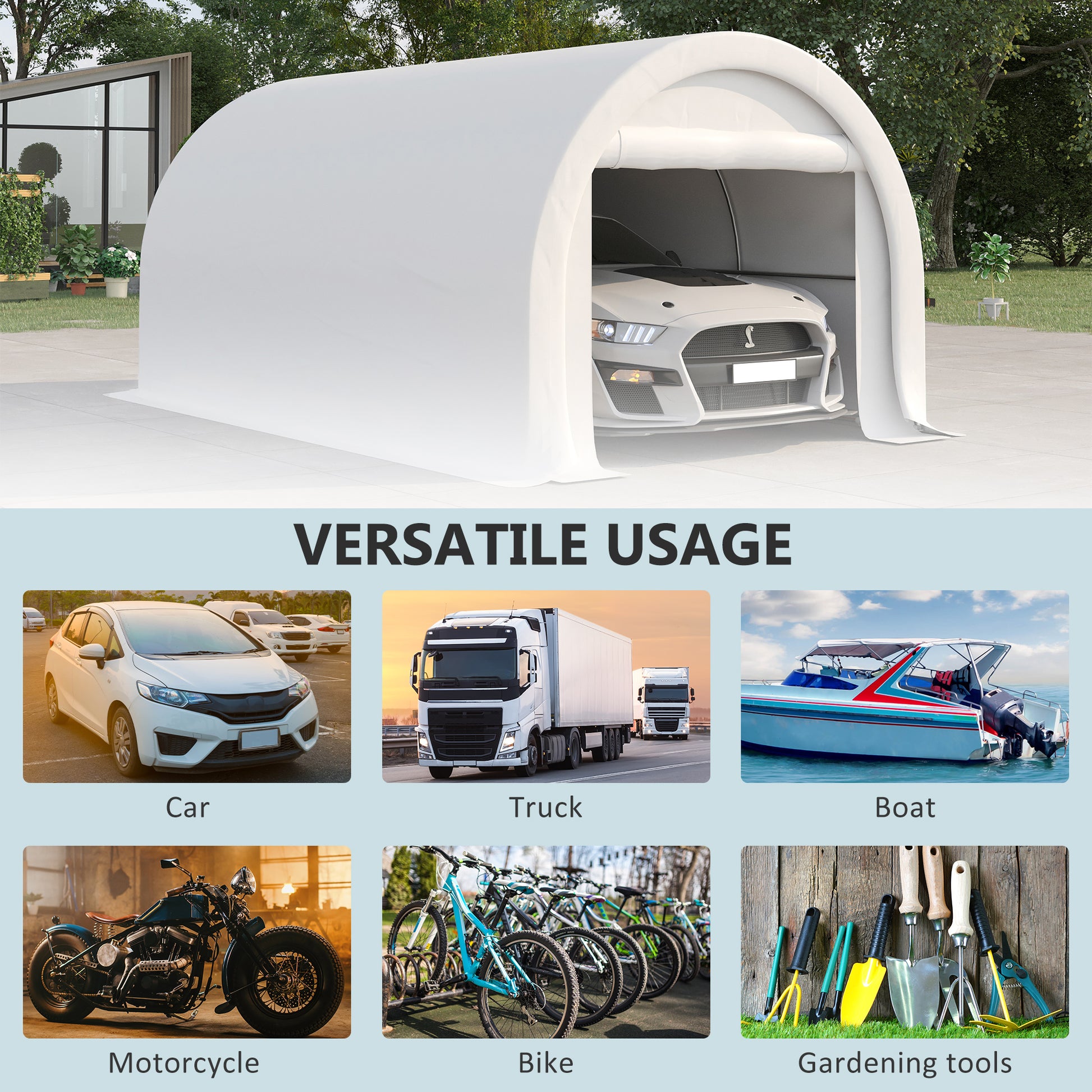 10' x 16' Heavy Duty Portable Carport Tent with Zippered Door, PE Cover for Car, Boat, Motorcycle, Bike, White