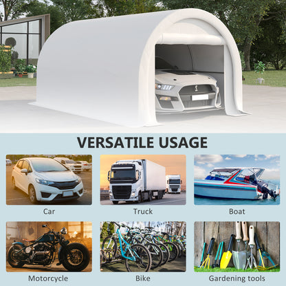 10' x 16' Heavy Duty Portable Carport Tent with Zippered Door, PE Cover for Car, Boat, Motorcycle, Bike, White