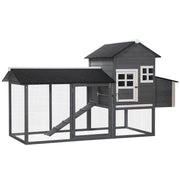 84" Chicken Coop Wooden Hen House Rabbit Hutch Poultry Cage Pen Outdoor Backyard with Nesting Box and Run, Grey