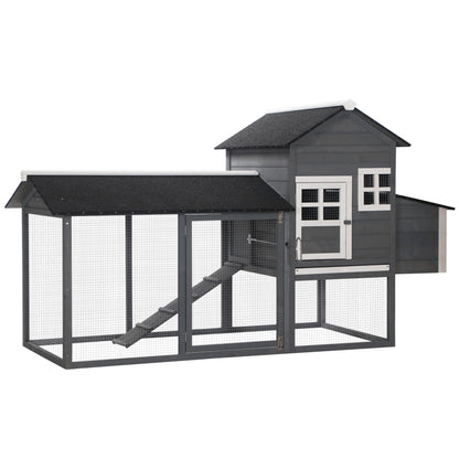 84" Chicken Coop Wooden Hen House Rabbit Hutch Poultry Cage Pen Outdoor Backyard with Nesting Box and Run, Grey