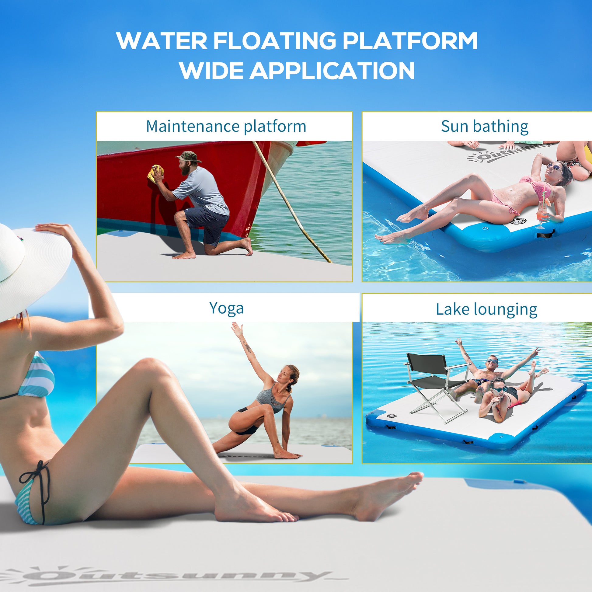 10' x 7' Water Floating Dock, Rafting Inflatable Island with Air Pump and Backpack for Pool, Beach, Ocean, Blue