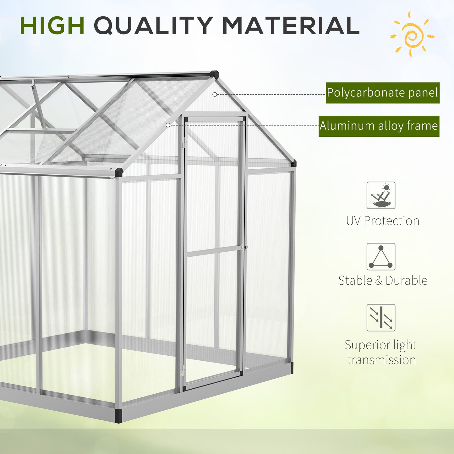 6' x 6' x 6.4' Walk-in Garden Greenhouse Polycarbonate Panels Plants Flower Growth Shed Cold Frame Outdoor Portable Warm House