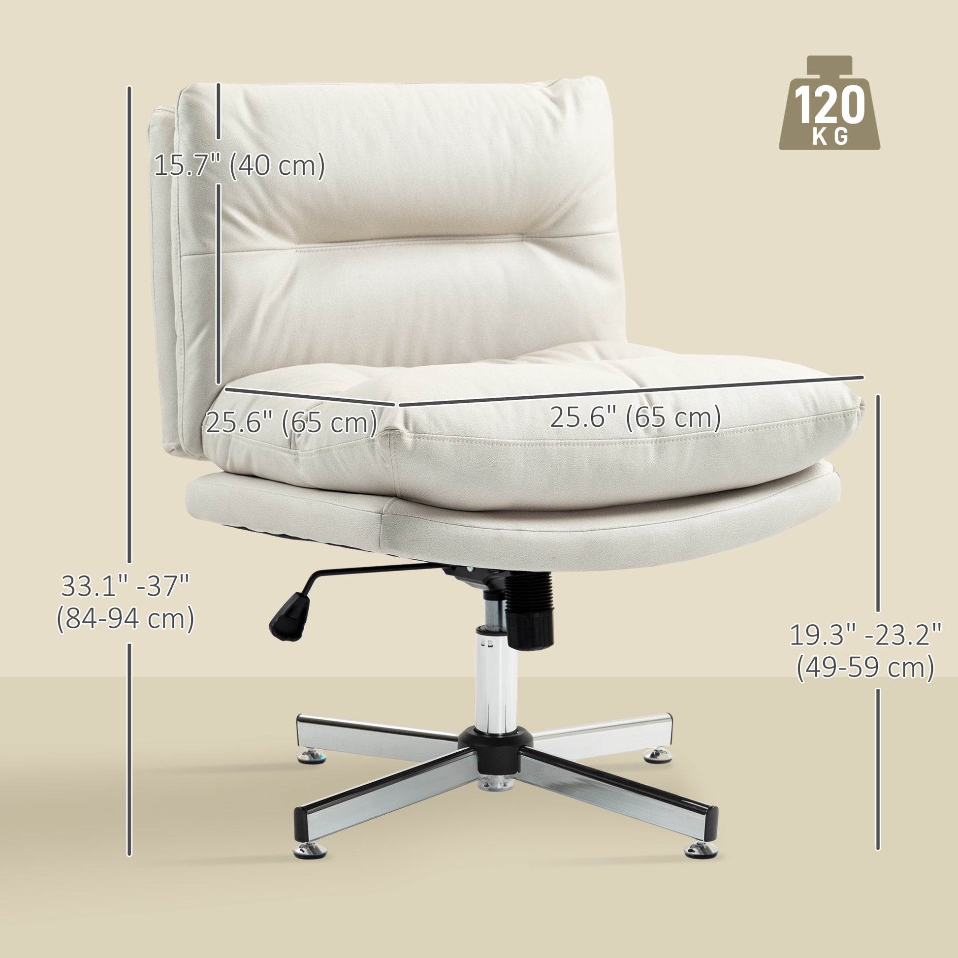 Armless Office Chair, Criss Cross Chair with Adjustable Height & Tilt Function for Home Office, Study, Light Grey