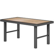 Outdoor Side Table with SPC Woodgrain Tabletop, Metal Patio Coffee Table for Outside Garden, Brown