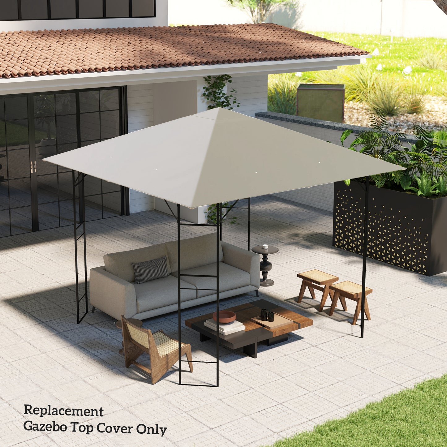 10' x 10' Gazebo Canopy Replacement Cover, Garden Gazebo Roof Replacement, UPF30+, TOP COVER ONLY, Grey