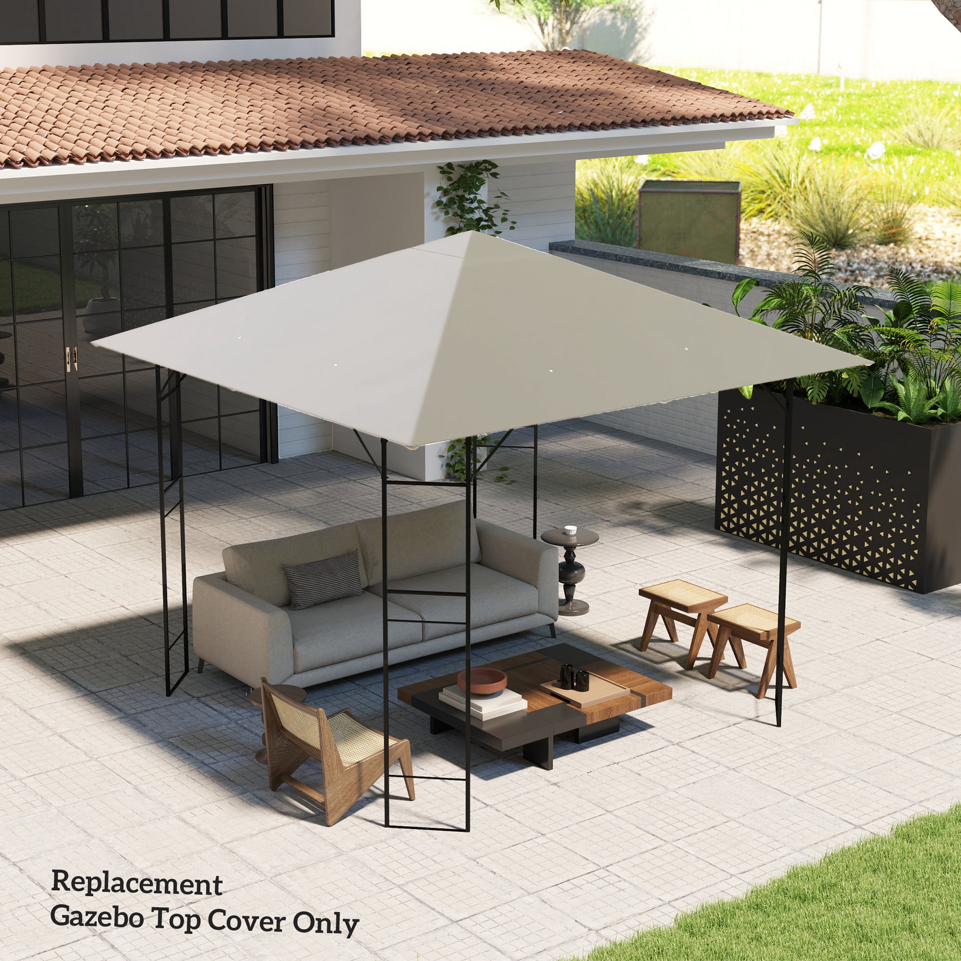 10' x 10' Gazebo Canopy Replacement Cover, Garden Gazebo Roof Replacement, UPF30+, TOP COVER ONLY, Grey
