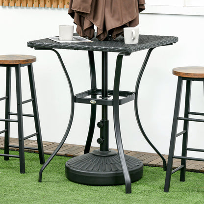 Patio Wicker Dining Table with Umbrella Hole, 34 Inch Outdoor PE Rattan Coffee Table with Plastic Board Under the Woven Table Top for Patio, Garden, Balcony, Black