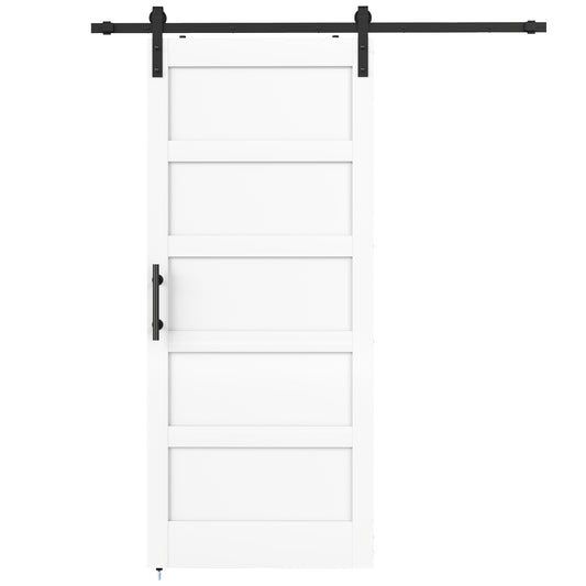 36"x84" Sliding Barn Door with Hardware Kit, Shaker Style Sliding Door with Handle, Track, Floor Guide, White Wood Grain