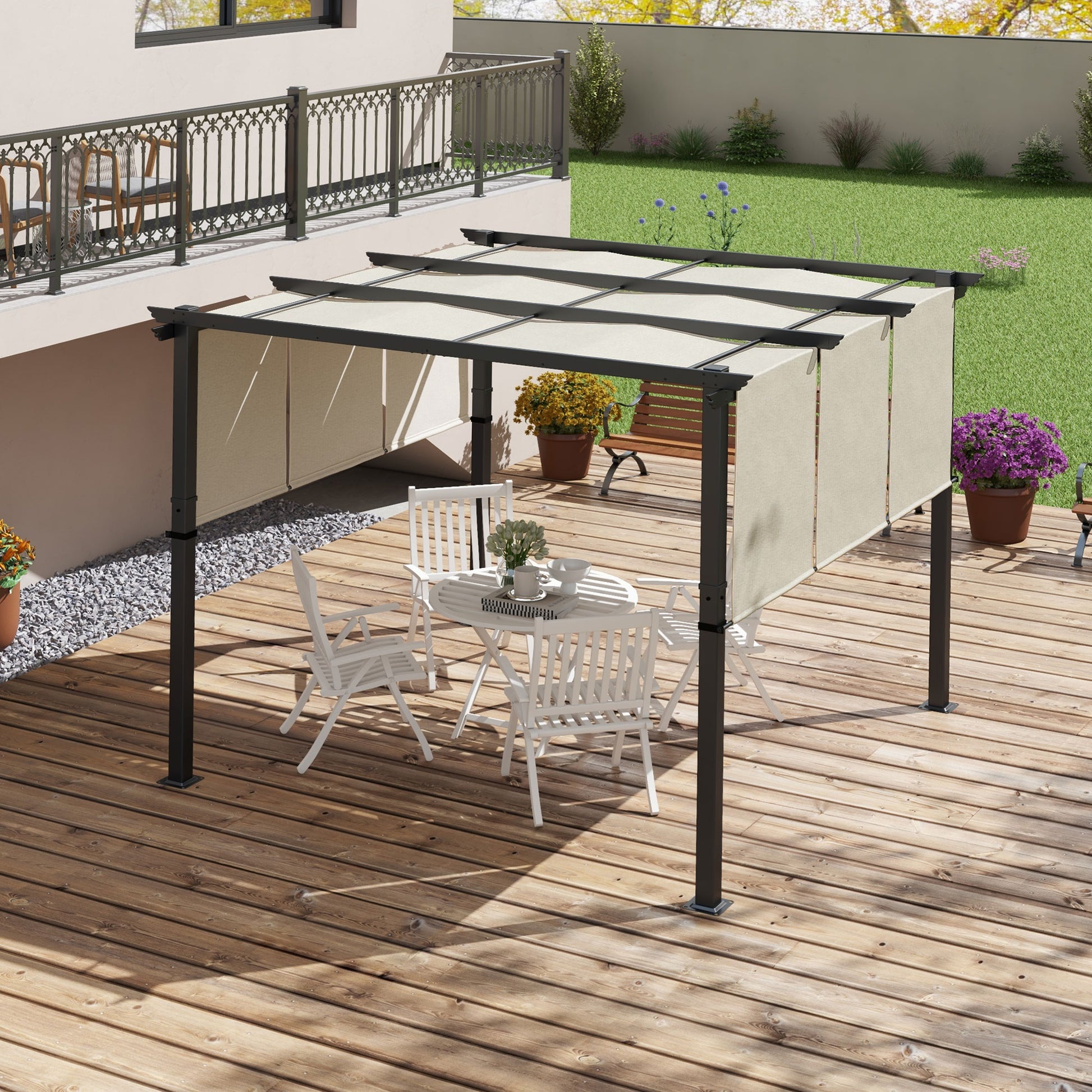 10' x 10' Metal Pergola, Outdoor Pergola with Retractable Canopy, for Garden, Patio, Backyard, Deck